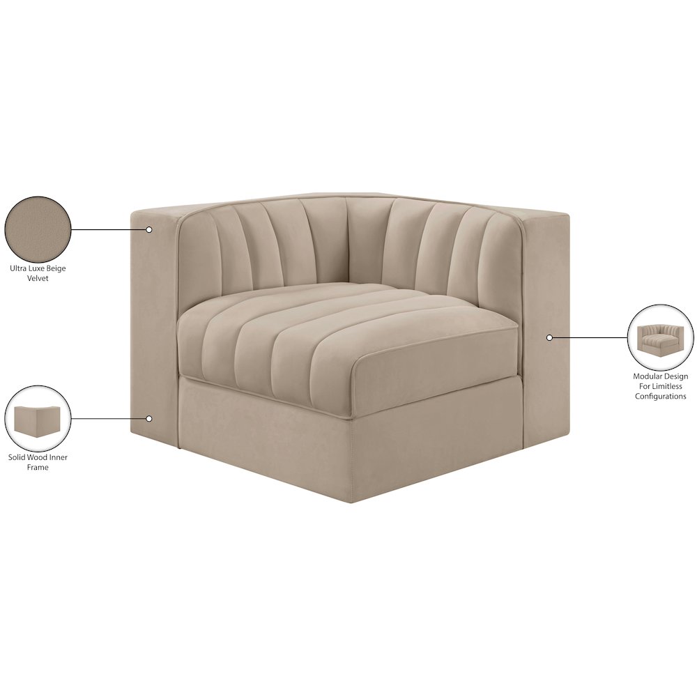 Rummi Beige Velvet Performance Fabric Upholstered Modular Chair