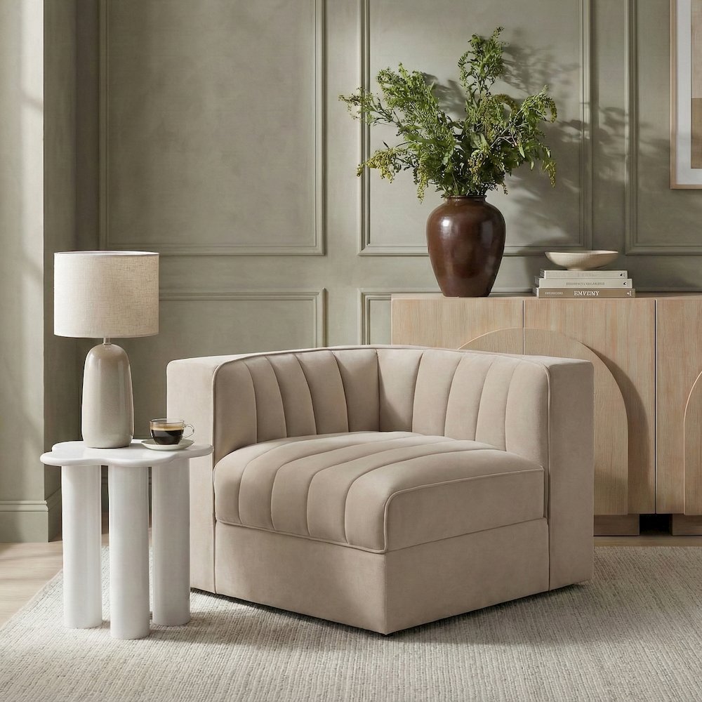 Rummi Beige Velvet Performance Fabric Upholstered Modular Chair