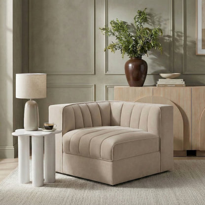 Rummi Beige Velvet Performance Fabric Upholstered Modular Chair