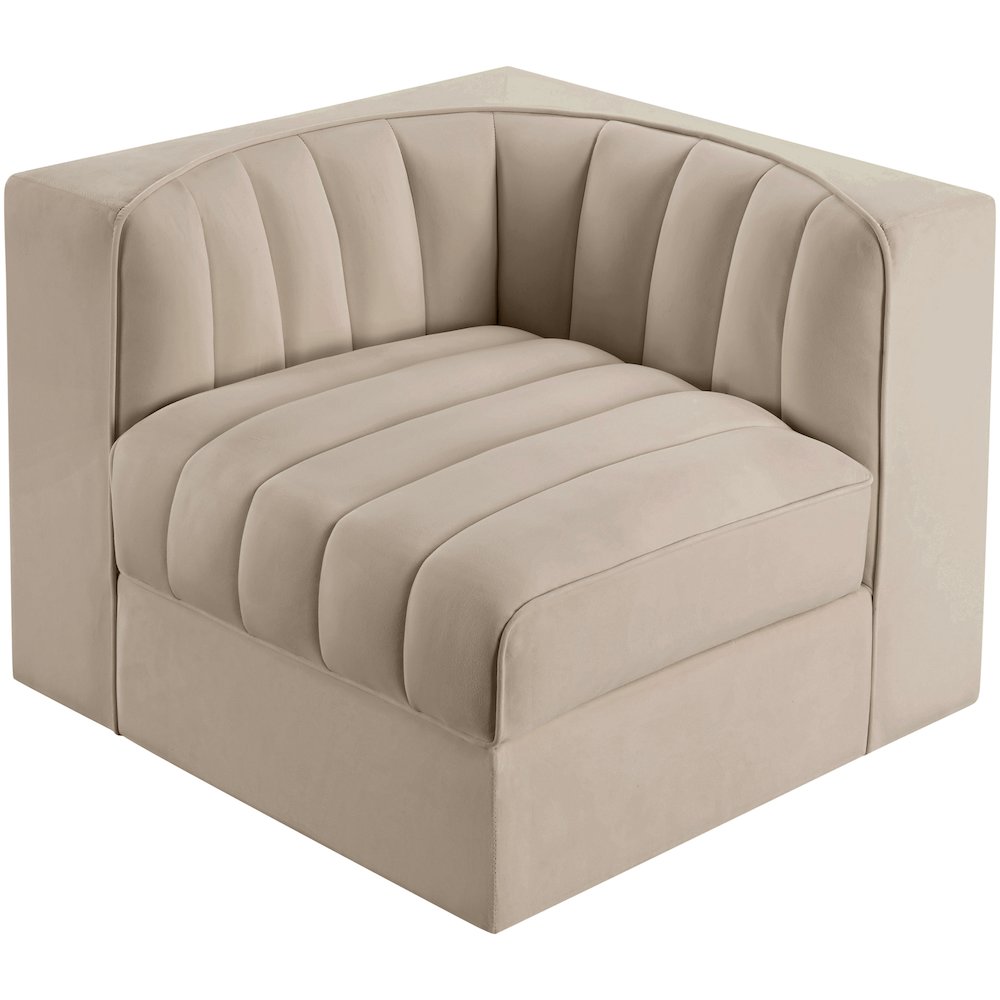 Rummi Beige Velvet Performance Fabric Upholstered Modular Chair