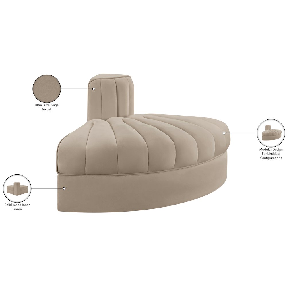 Rummi Beige Velvet Performance Fabric Upholstered Modular Chair