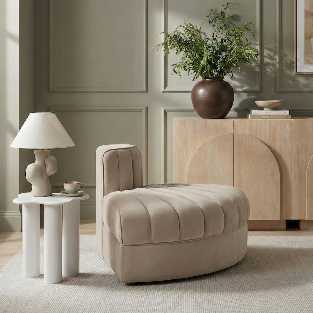 Rummi Beige Velvet Performance Fabric Upholstered Modular Chair
