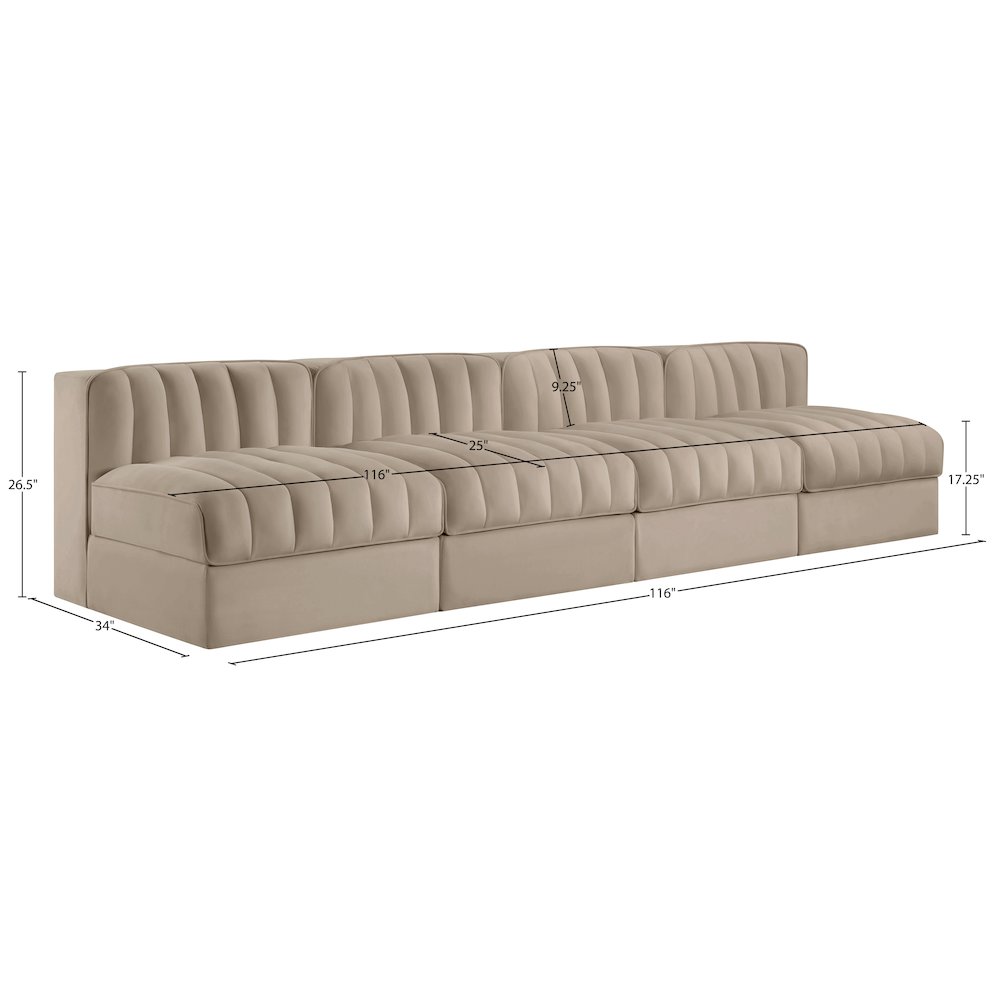 Rummi Beige Velvet Performance Fabric Upholstered 4pc. Modular Sofa