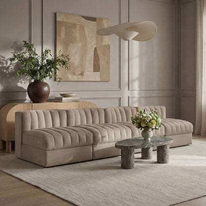 Rummi Beige Velvet Performance Fabric Upholstered 4pc. Modular Sofa