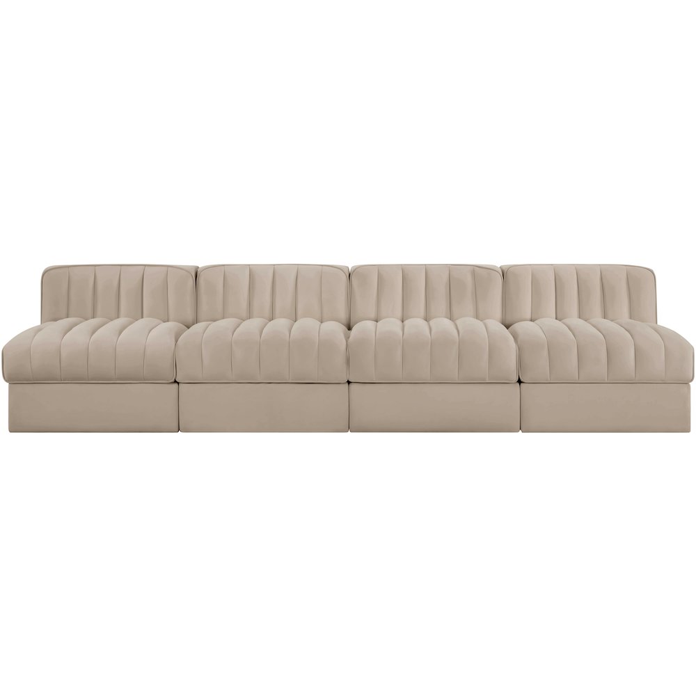Rummi Beige Velvet Performance Fabric Upholstered 4pc. Modular Sofa