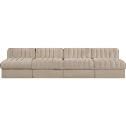 Rummi Beige Velvet Performance Fabric Upholstered 4pc. Modular Sofa