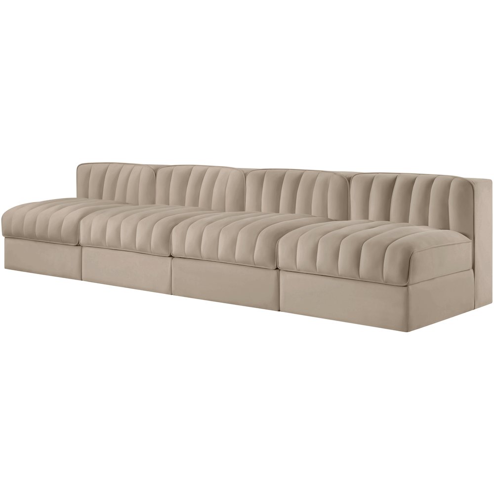Rummi Beige Velvet Performance Fabric Upholstered 4pc. Modular Sofa