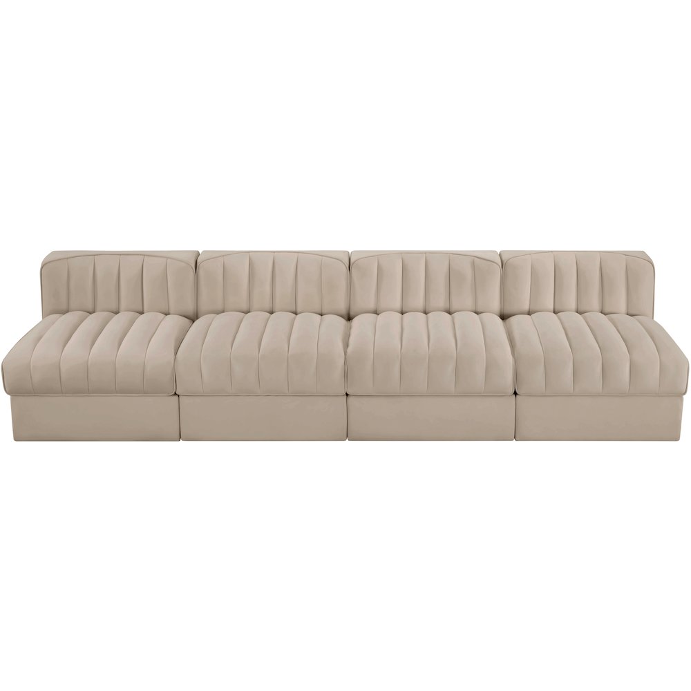 Rummi Beige Velvet Performance Fabric Upholstered 4pc. Modular Sofa