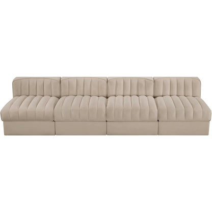 Rummi Beige Velvet Performance Fabric Upholstered 4pc. Modular Sofa