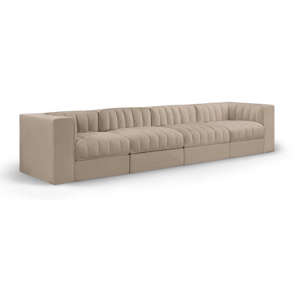 Rummi Beige Velvet Performance Fabric Upholstered 4pc. Modular Sofa