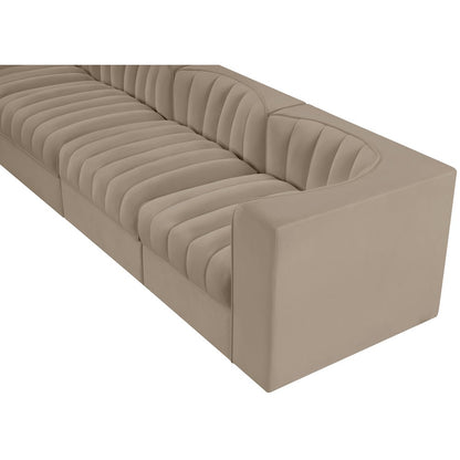 Rummi Beige Velvet Performance Fabric Upholstered 4pc. Modular Sofa
