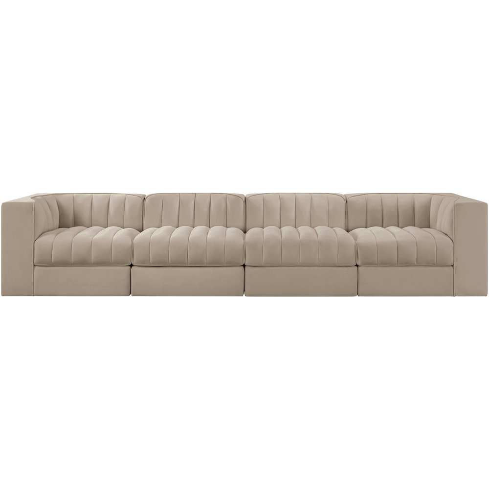 Rummi Beige Velvet Performance Fabric Upholstered 4pc. Modular Sofa