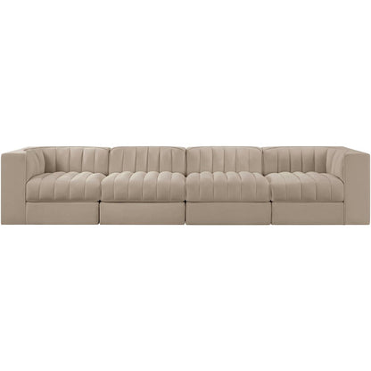 Rummi Beige Velvet Performance Fabric Upholstered 4pc. Modular Sofa