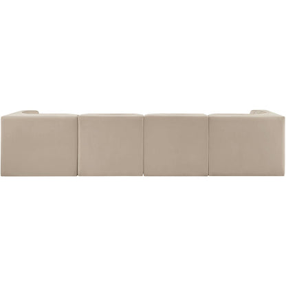 Rummi Beige Velvet Performance Fabric Upholstered 4pc. Modular Sofa
