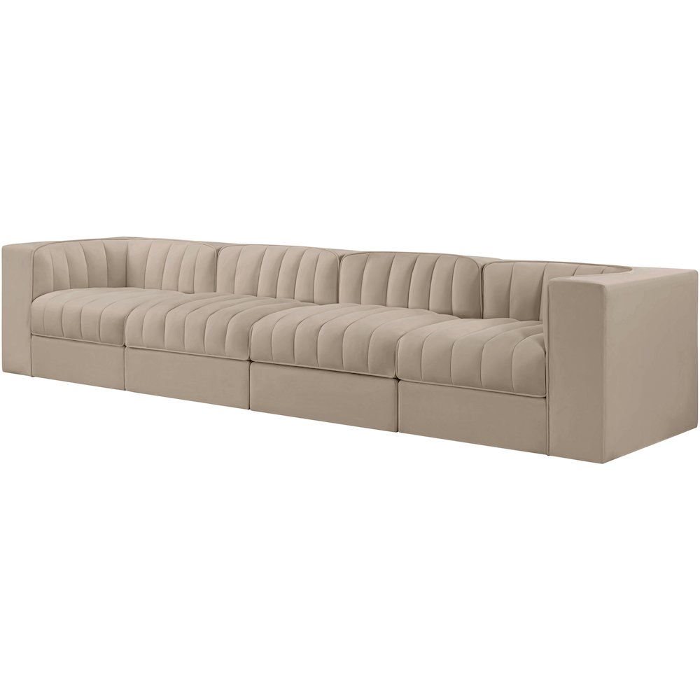Rummi Beige Velvet Performance Fabric Upholstered 4pc. Modular Sofa