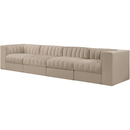 Rummi Beige Velvet Performance Fabric Upholstered 4pc. Modular Sofa