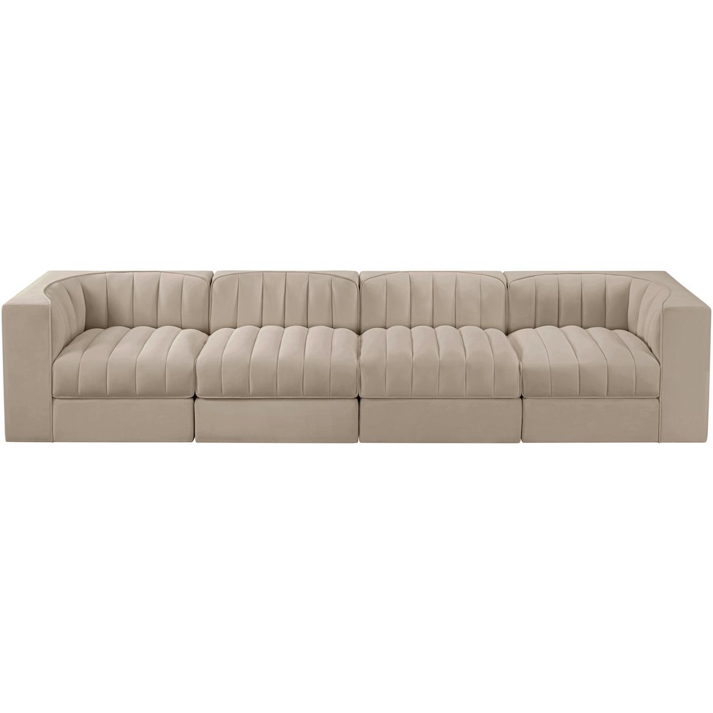 Rummi Beige Velvet Performance Fabric Upholstered 4pc. Modular Sofa
