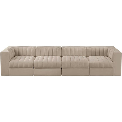 Rummi Beige Velvet Performance Fabric Upholstered 4pc. Modular Sofa