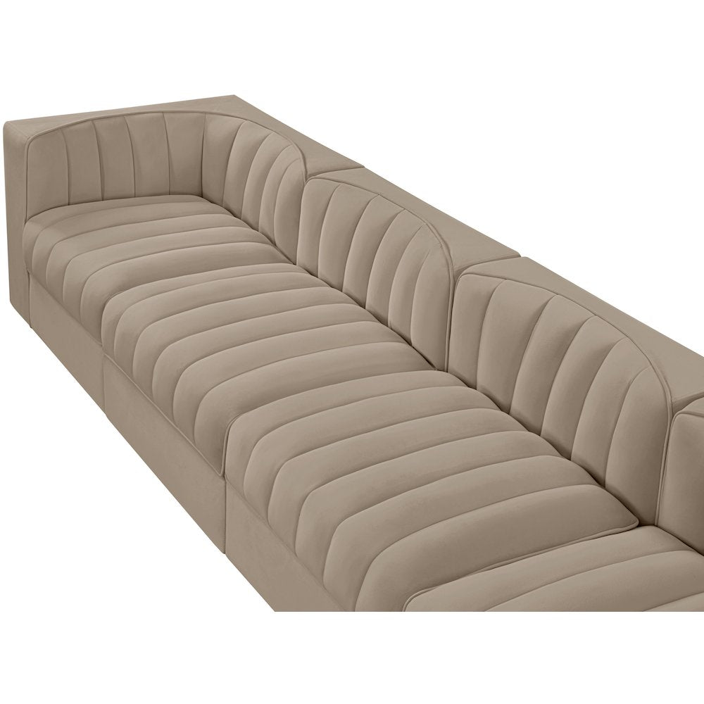 Rummi Beige Velvet Performance Fabric Upholstered 4pc. Modular Sofa