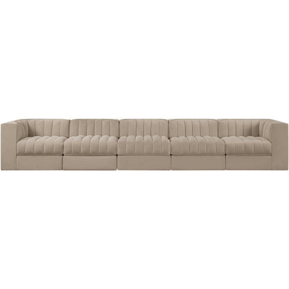 Rummi Beige Velvet Performance Fabric Upholstered 5pc. Modular Sofa