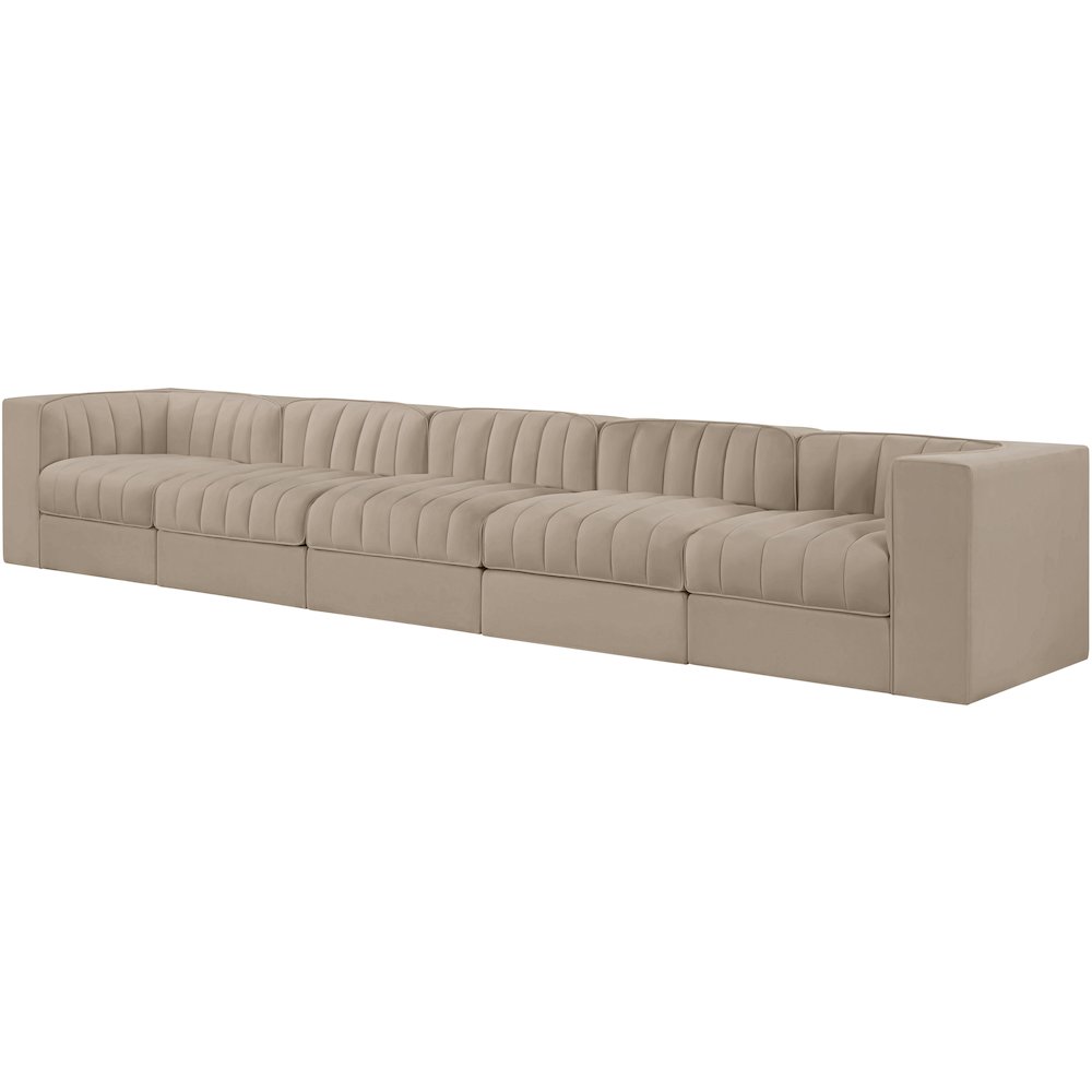 Rummi Beige Velvet Performance Fabric Upholstered 5pc. Modular Sofa