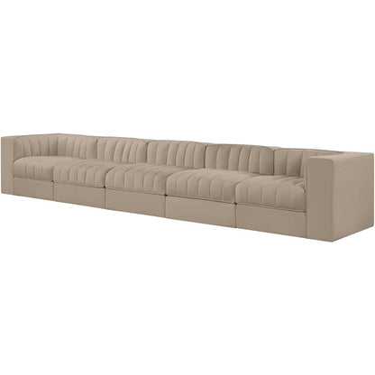 Rummi Beige Velvet Performance Fabric Upholstered 5pc. Modular Sofa