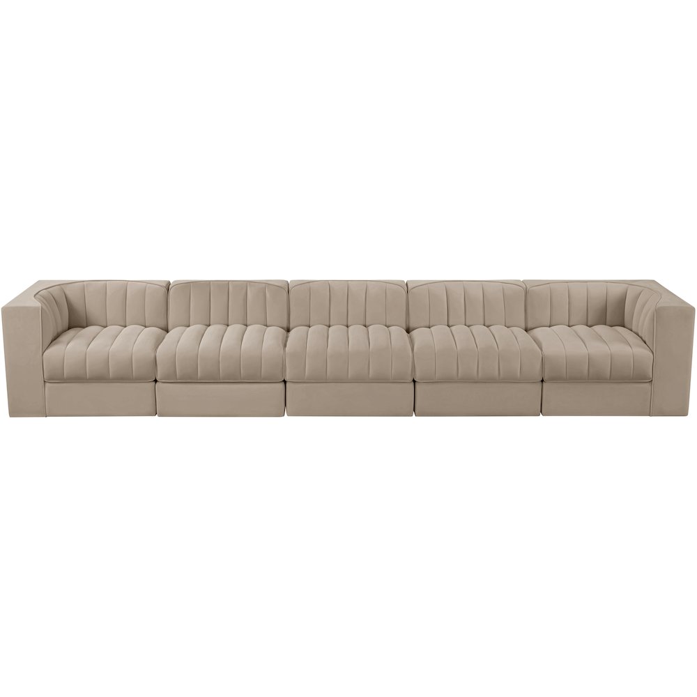 Rummi Beige Velvet Performance Fabric Upholstered 5pc. Modular Sofa