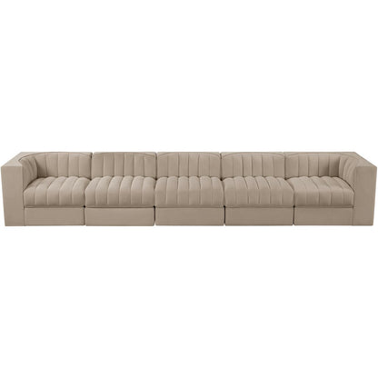 Rummi Beige Velvet Performance Fabric Upholstered 5pc. Modular Sofa