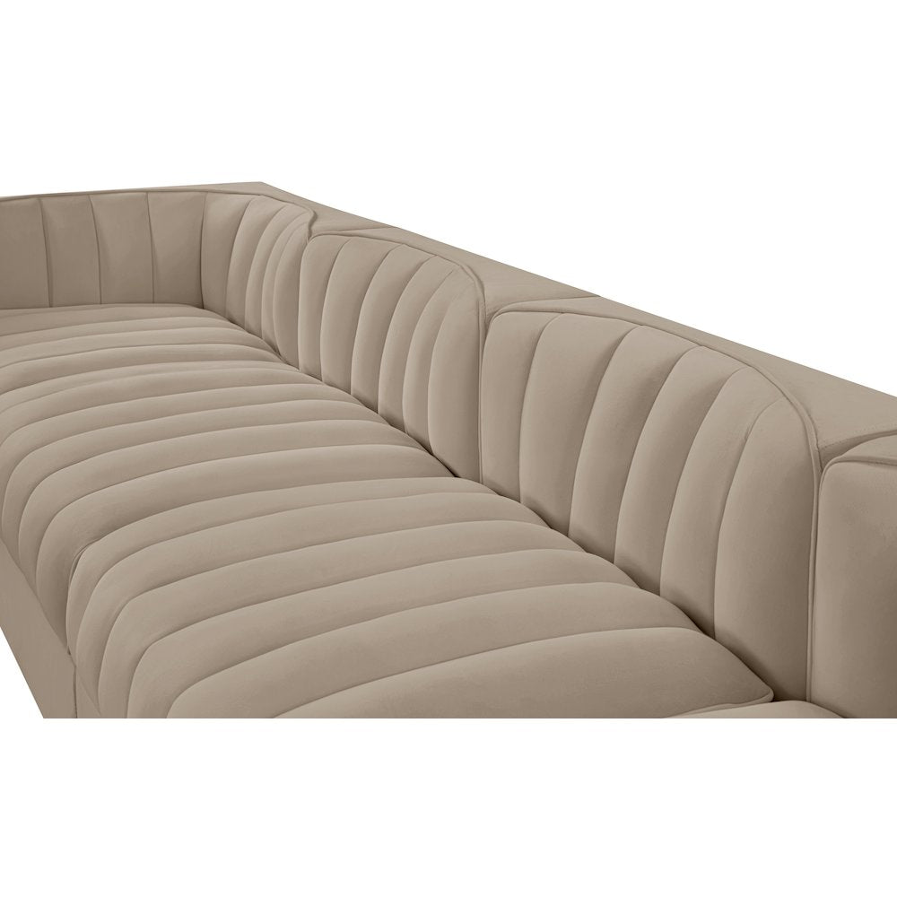 Rummi Beige Velvet Performance Fabric Upholstered 5pc. Modular Sofa