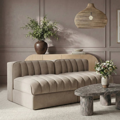 Rummi Beige Velvet Performance Fabric Upholstered 2pc. Modular Loveseat