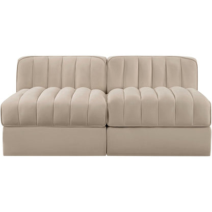 Rummi Beige Velvet Performance Fabric Upholstered 2pc. Modular Loveseat