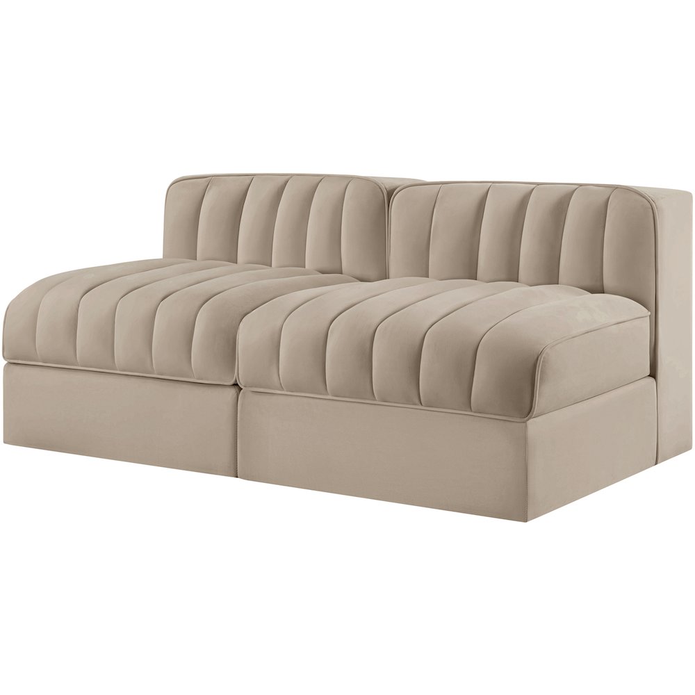 Rummi Beige Velvet Performance Fabric Upholstered 2pc. Modular Loveseat