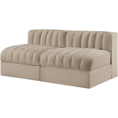 Rummi Beige Velvet Performance Fabric Upholstered 2pc. Modular Loveseat