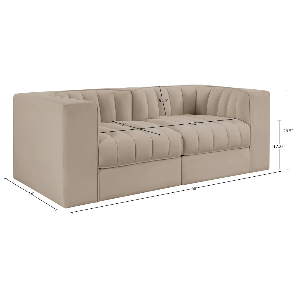 Rummi Beige Velvet Performance Fabric Upholstered 2pc. Modular Loveseat