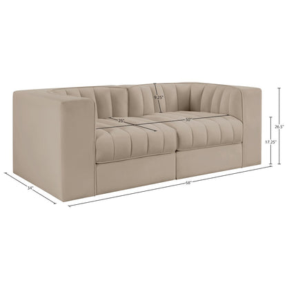 Rummi Beige Velvet Performance Fabric Upholstered 2pc. Modular Loveseat