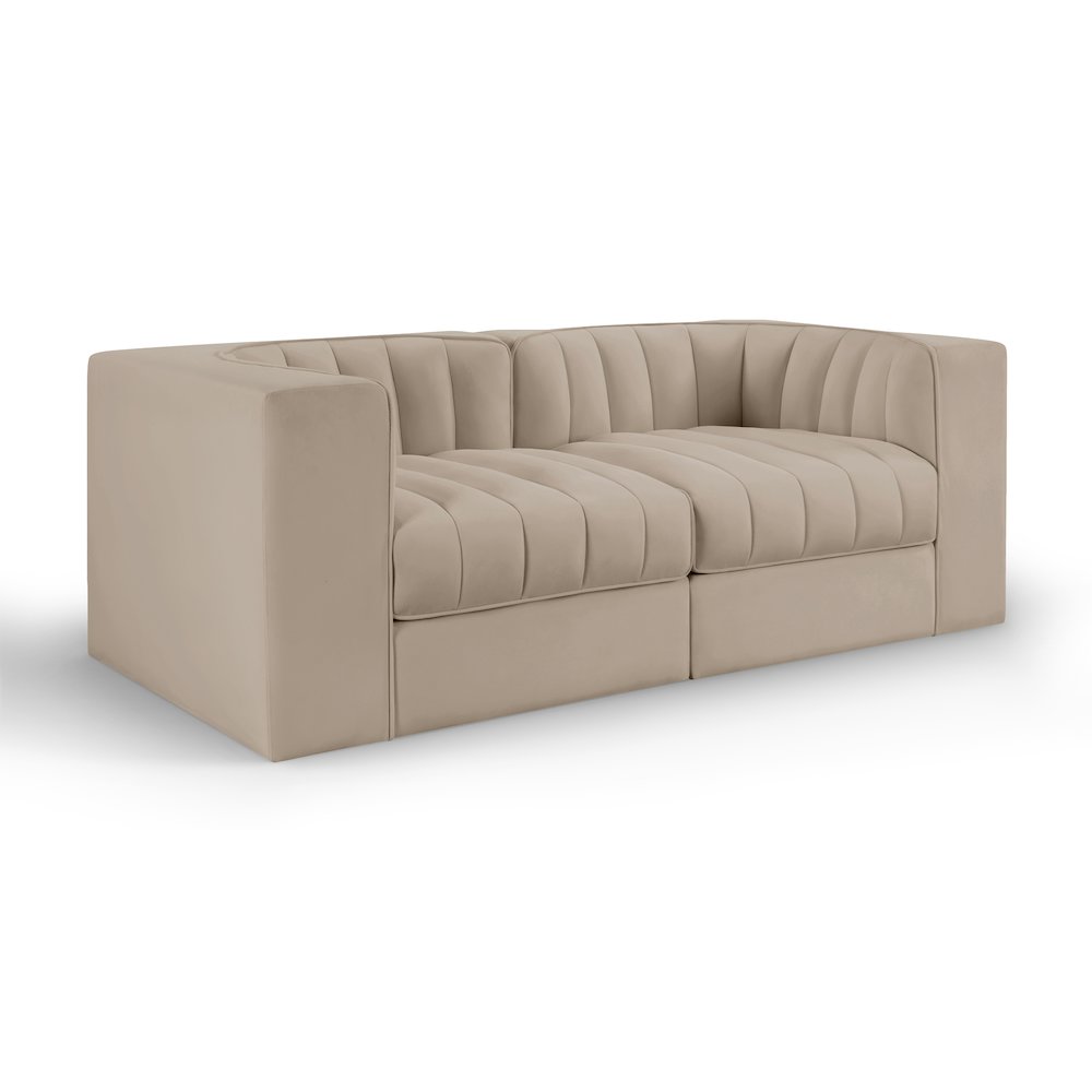 Rummi Beige Velvet Performance Fabric Upholstered 2pc. Modular Loveseat