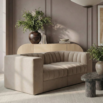 Rummi Beige Velvet Performance Fabric Upholstered 2pc. Modular Loveseat