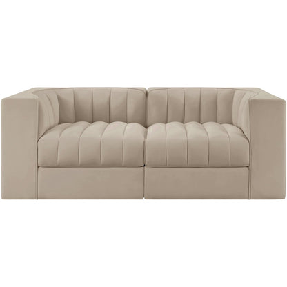 Rummi Beige Velvet Performance Fabric Upholstered 2pc. Modular Loveseat