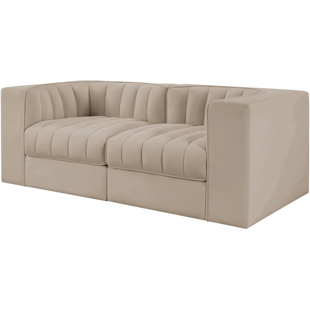 Rummi Beige Velvet Performance Fabric Upholstered 2pc. Modular Loveseat