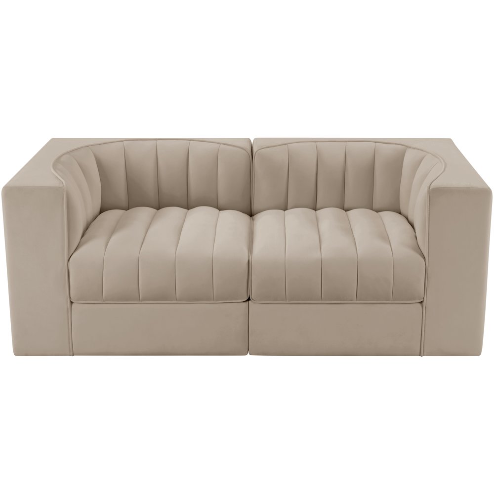 Rummi Beige Velvet Performance Fabric Upholstered 2pc. Modular Loveseat