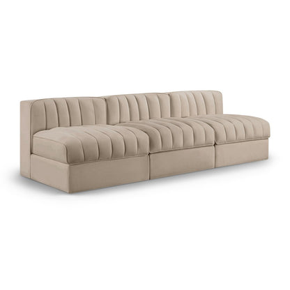 Rummi Beige Velvet Performance Fabric Upholstered 3pc. Modular Sofa