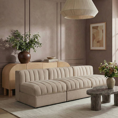 Rummi Beige Velvet Performance Fabric Upholstered 3pc. Modular Sofa