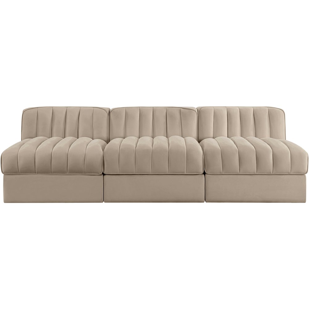 Rummi Beige Velvet Performance Fabric Upholstered 3pc. Modular Sofa