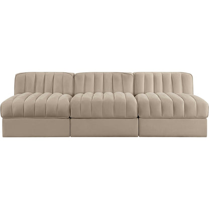 Rummi Beige Velvet Performance Fabric Upholstered 3pc. Modular Sofa