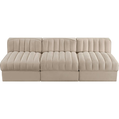 Rummi Beige Velvet Performance Fabric Upholstered 3pc. Modular Sofa