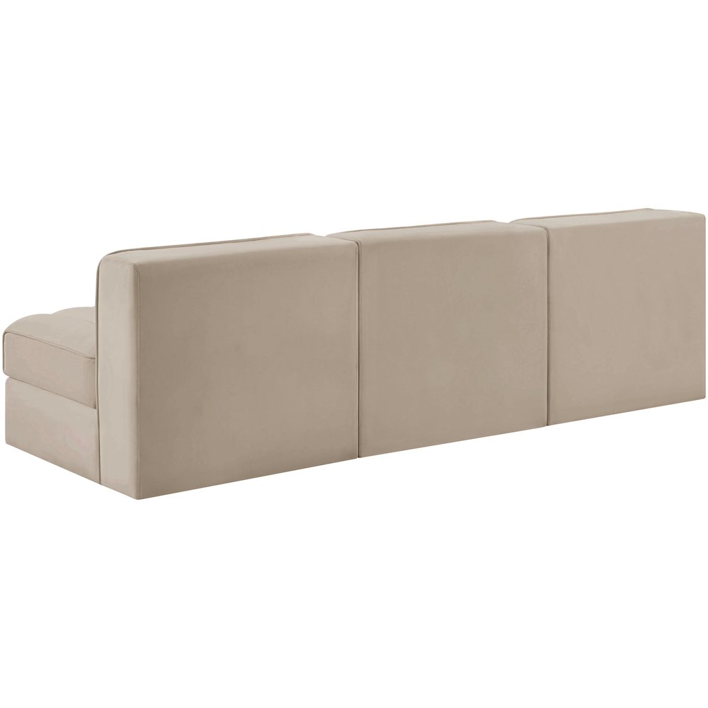 Rummi Beige Velvet Performance Fabric Upholstered 3pc. Modular Sofa