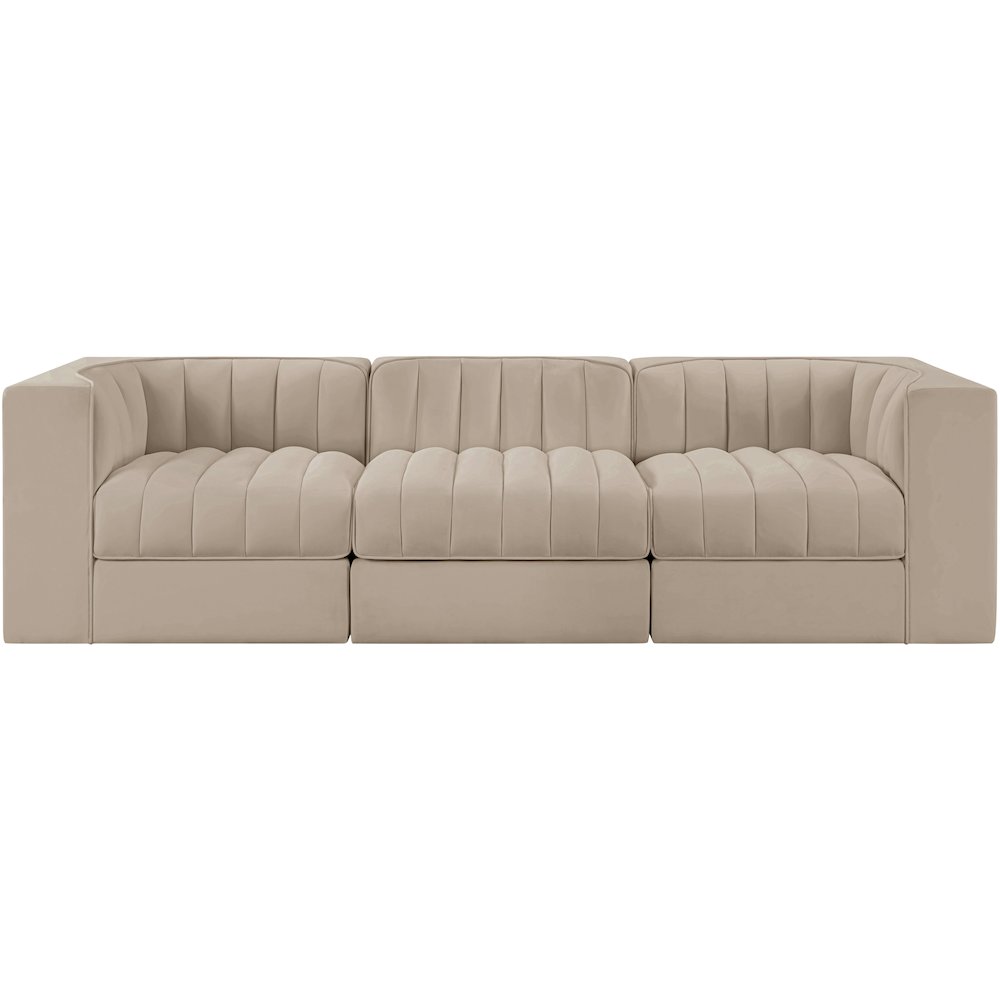 Rummi Beige Velvet Performance Fabric Upholstered 3pc. Modular Sofa