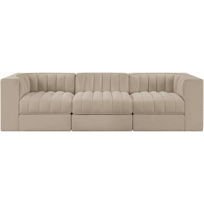 Rummi Beige Velvet Performance Fabric Upholstered 3pc. Modular Sofa