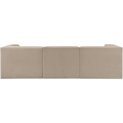 Rummi Beige Velvet Performance Fabric Upholstered 3pc. Modular Sofa