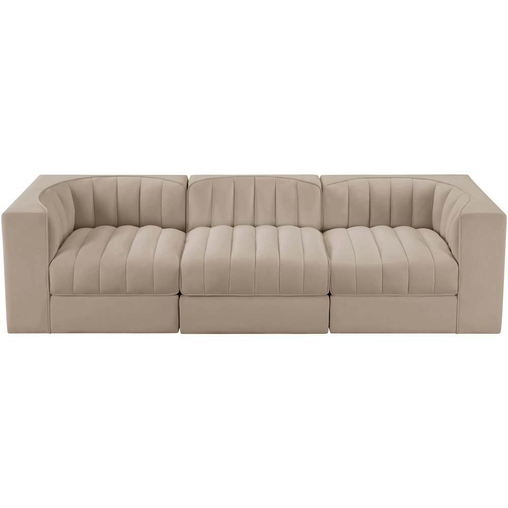 Rummi Beige Velvet Performance Fabric Upholstered 3pc. Modular Sofa